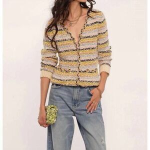 Heartloom Striped Cardigan in Cream, Blue, and Yellow